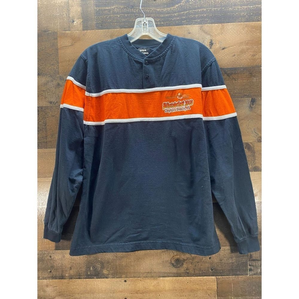 USA Racing Henley Shirt Men's Medium Navy Biketoberfest 2003 Daytona Beach,‎ FL